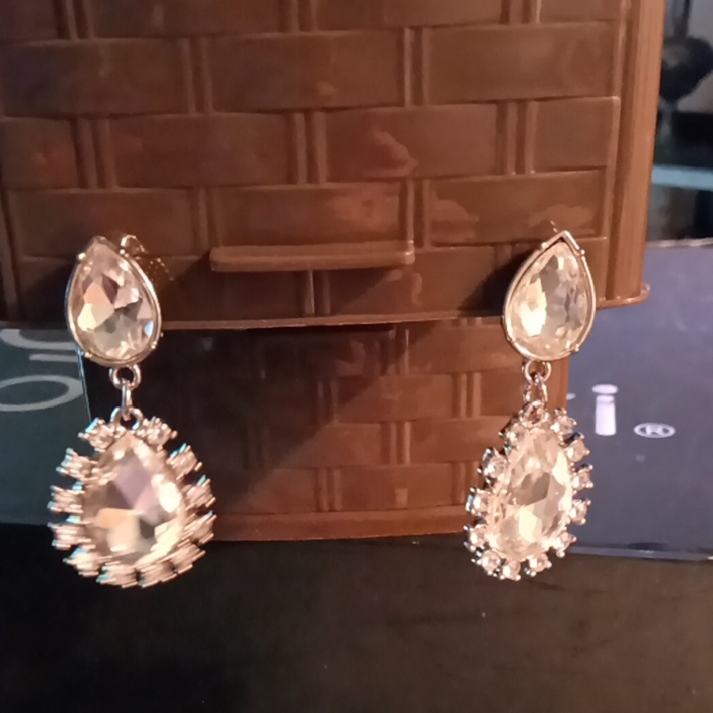 Paparazzi Silver Teardrop Earrings with Sparkling Accents